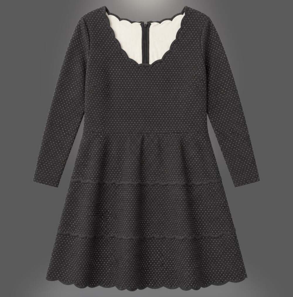 kate spade Black Scalloped Long Sleeve Fit-and-Flare Dress
